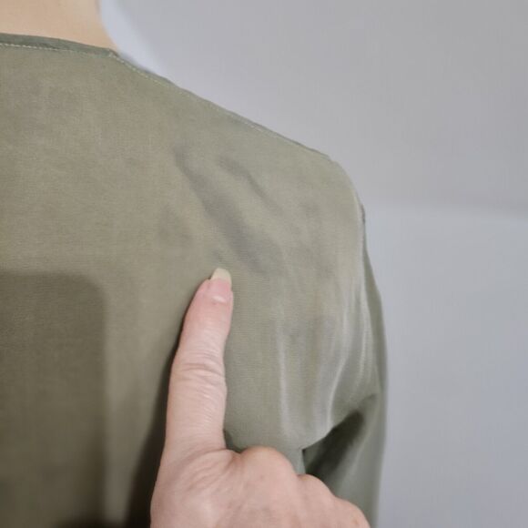 Giorgio Armani Blouse Womens Green Semi Sheer Colorblock Two-Toned Button Front - Picture 4 of 13